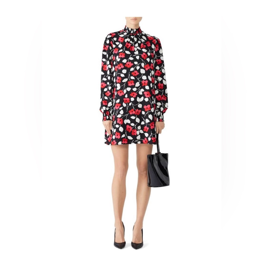 Kate Spade Vintage Fleur Crepe Pink/Red Floral Mini Dress-Women Size XSm…